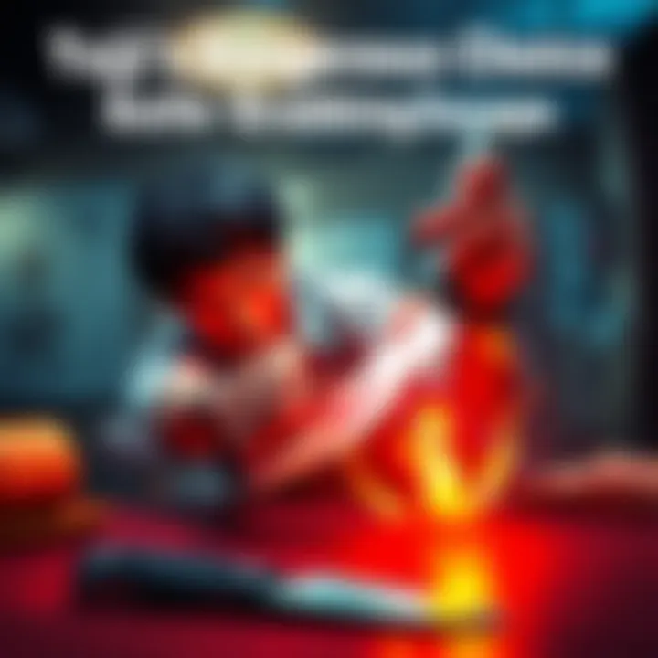 Yuji in a tense moment, reaching for a knife on a table