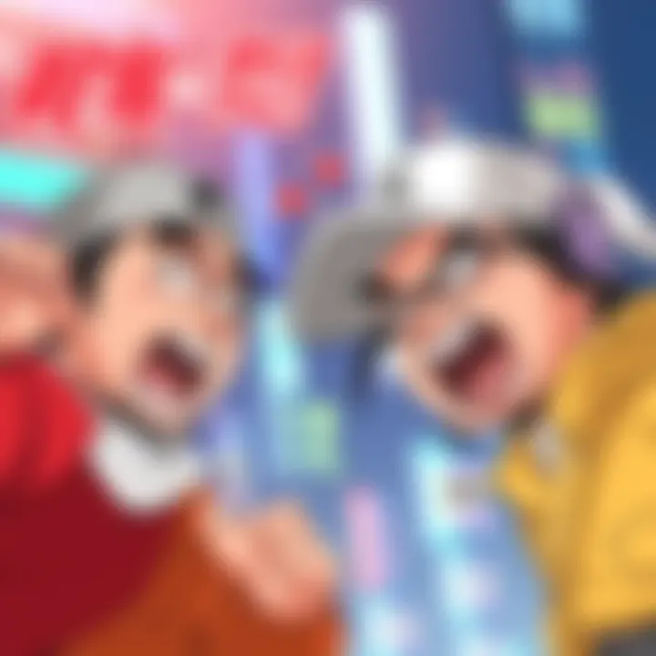 A humorous illustration showing Yuji and Higuruma in a playful meme altercation, each with exaggerated expressions and funny captions.