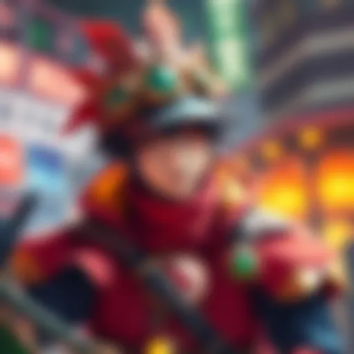 A character named Yuji wearing a vibrant role-playing costume, showing confidence without relying on character evolution features.