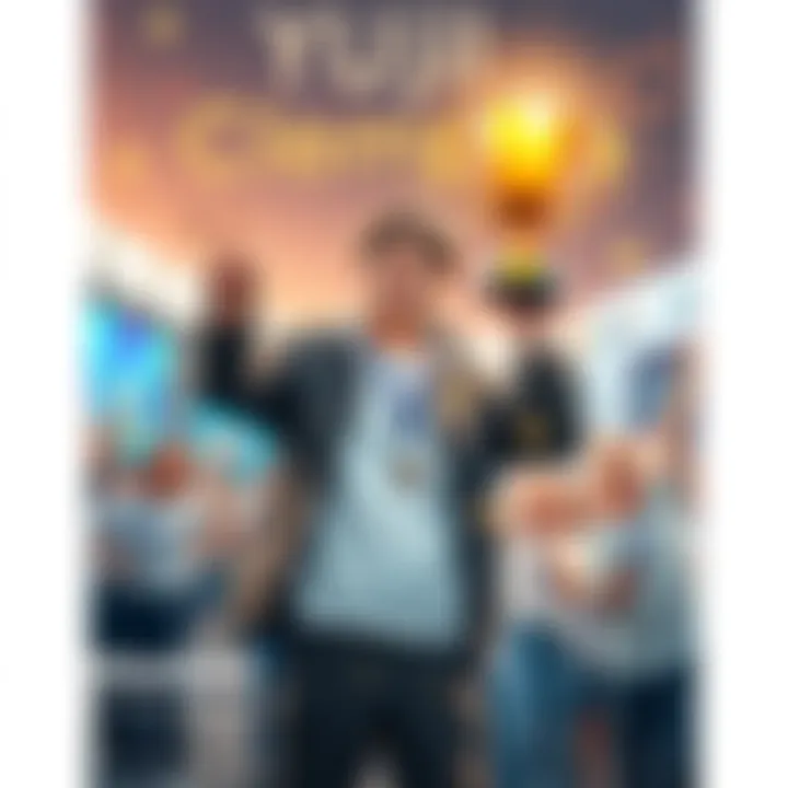 Yuji Celebrating Modulo Achievements Yuji standing proudly with a trophy, surrounded by happy participants at the Modulo event, showcasing his achievements and the excitement in the community