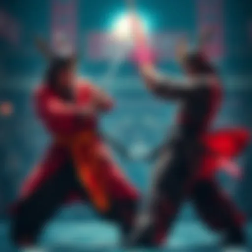 Yuji exchanging swords with two skilled swordsmen at the event, showcasing his martial skills.