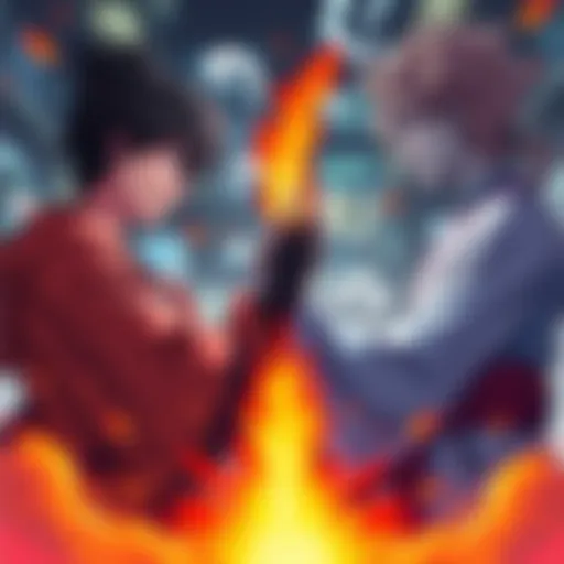 Yuji from Jujutsu Kaisen and Taiju from Dr. Stone preparing for a powerful duel, showcasing Yuji's potential and Taiju's strength.