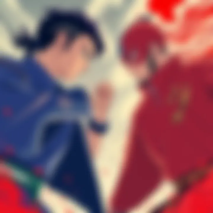 A dramatic illustration of Yuji Itadori and Tanjiro Kamado in a battle stance, ready to fight against each other.