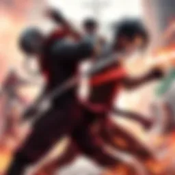 Yuji and Akaza clash in a fierce fight, showcasing intense energy and powerful moves.
