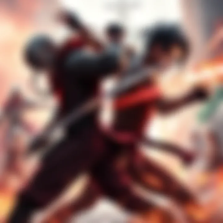 Yuji and Akaza in Battle Yuji and Akaza clash in a fierce fight, showcasing intense energy and powerful moves.