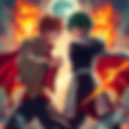 Yuji and Deku facing off Yuji from Jujutsu Kaisen and Deku from My Hero Academia in an intense battle pose, ready to fight each other
