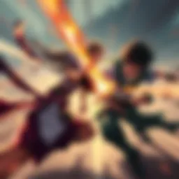 Yuji and Denji in Combat Yuji and Denji facing off in a high-speed battle, showcasing their agility and fighting skills.