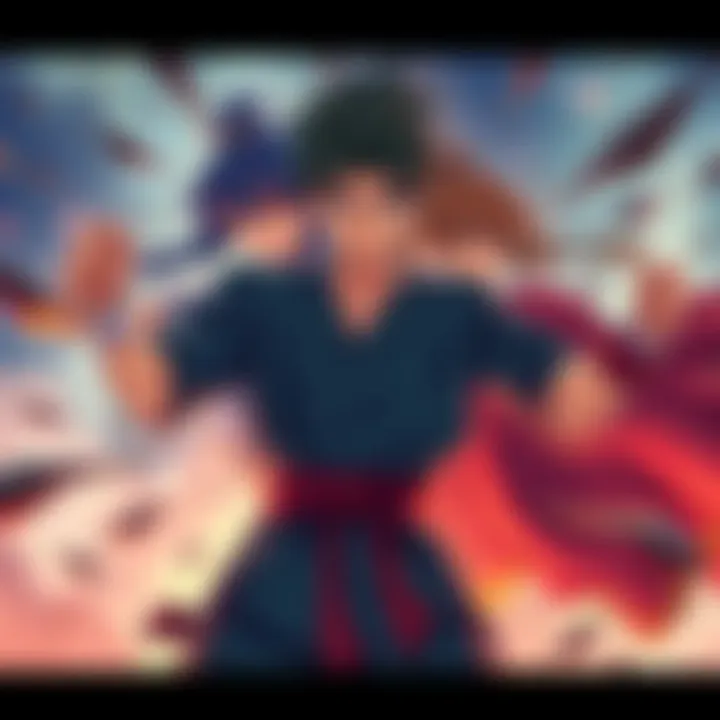 Yuji confidently facing Denji and Tanjiro in a battle stance, showcasing his resilience.