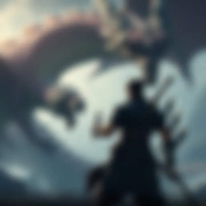 Yujiro Hanma stands ready for battle in a Monster Hunter environment, facing a giant dragon with a sword in hand.