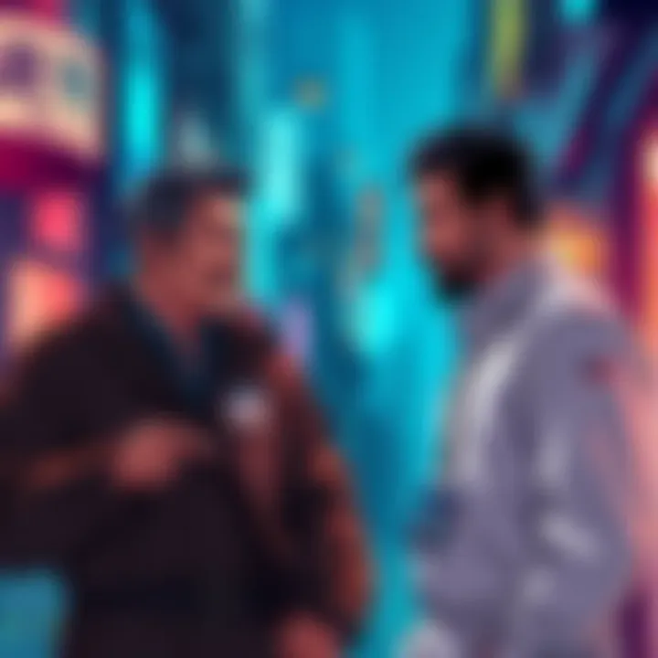 Yujiro having a conversation with Jack, both looking engaged and animated, capturing the essence of their dynamic relationship.