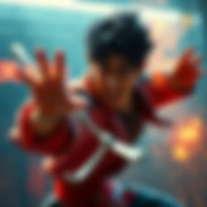 Yujiro performing impressive martial arts moves in a dramatic scene