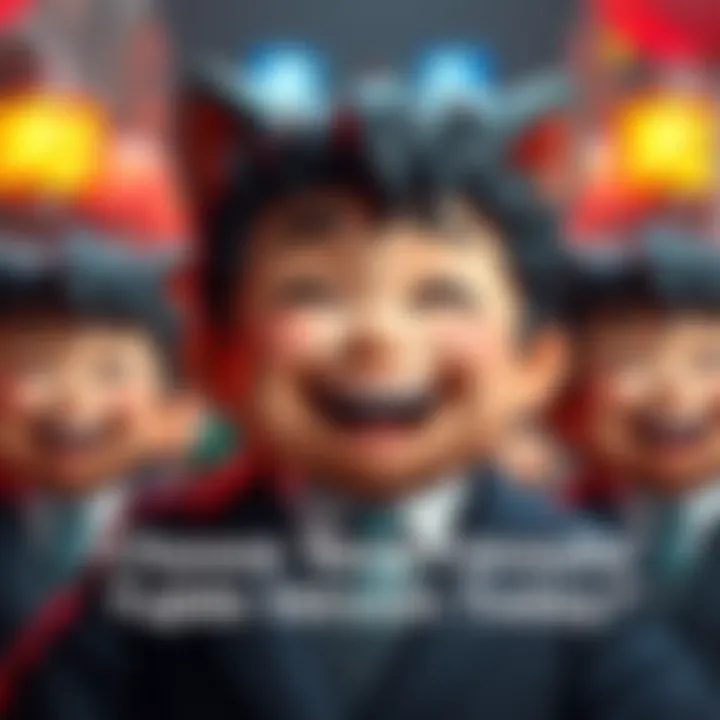 A joyful Yujiro character showing off different smiles