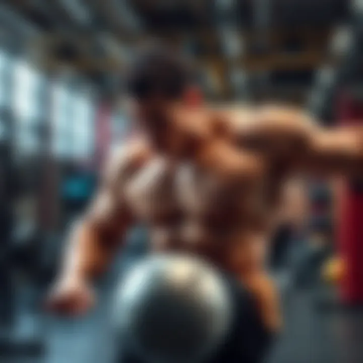 Yujiro demonstrating incredible strength while training in a gym setting, surrounded by modern equipment and intense focus