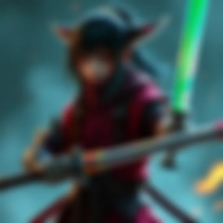 Yuka stands ready for battle against her greenskinner opponent, showcasing her skills and confidence in the duel.