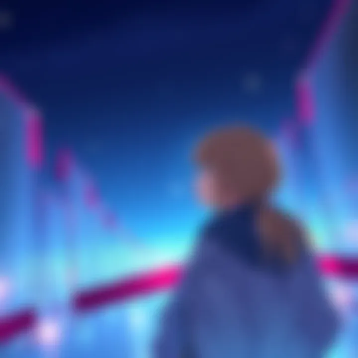 A thoughtful person, Yukari, gazes out into the distance while surrounded by abstract barriers that symbolize isolation and connection.