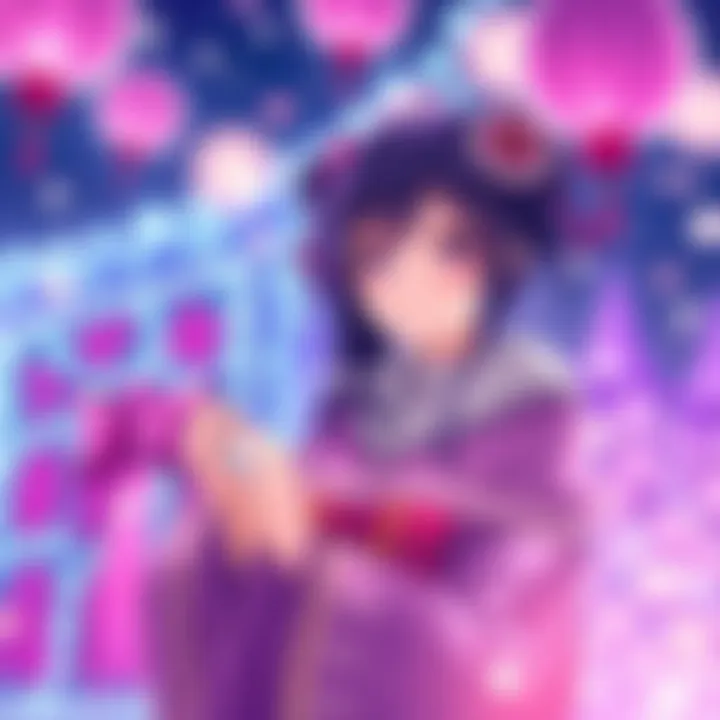 Artwork of Yukari Yakumo in a vibrant purple setting celebrating her day, with festive decorations around her.