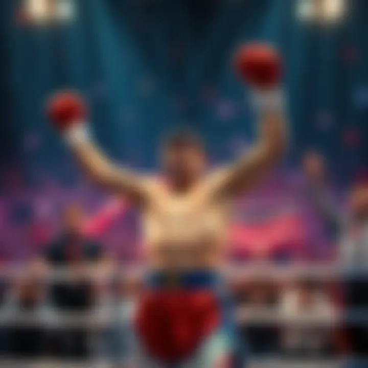 Yuki Tsukumo raises his arms in triumph after defeating Maki Zenin in a fight, with an excited crowd in the background.