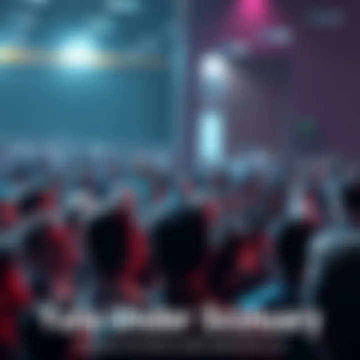 A concerned crowd discussing accusations against Yuta at a public forum.