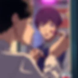 Yuta applying makeup to hide his scars while looking in a mirror, with a surprised expression from Sukuna in the background