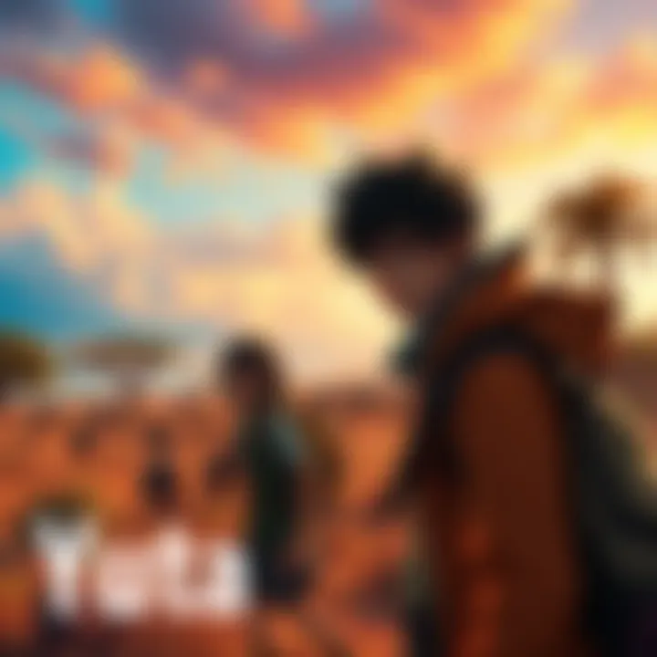 Yuta and Miguel exploring a vibrant African landscape, with Yuta looking concerned about his cursed techniques.