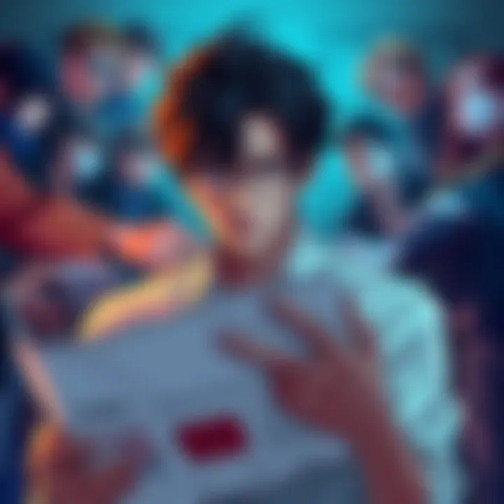 Yuta looks concerned while reviewing a strategy plan, surrounded by critics pointing fingers at Bumgumi in the background