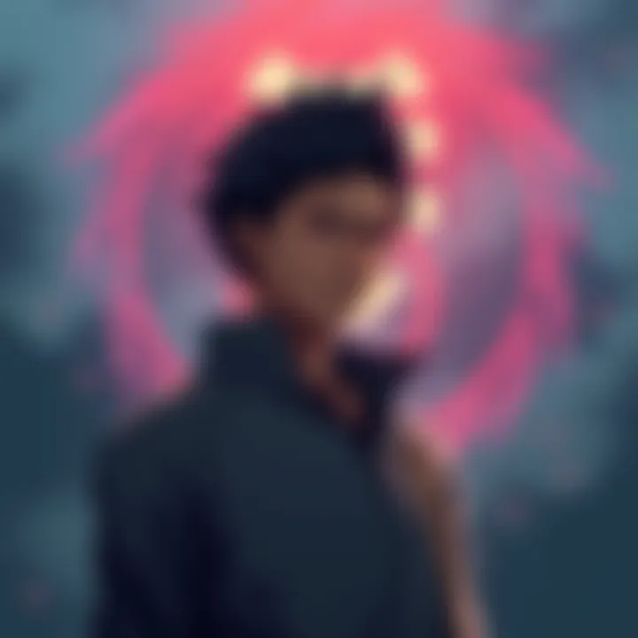 Yuta stands alone, deep in thought, with Rika's curse symbol in the background, showing his struggle with personal challenges.