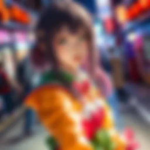 A detailed view of a person in a Yuta Okkotsu cosplay, with Rika's CGI model added to the scene, showcasing vibrant colors and dynamic poses.