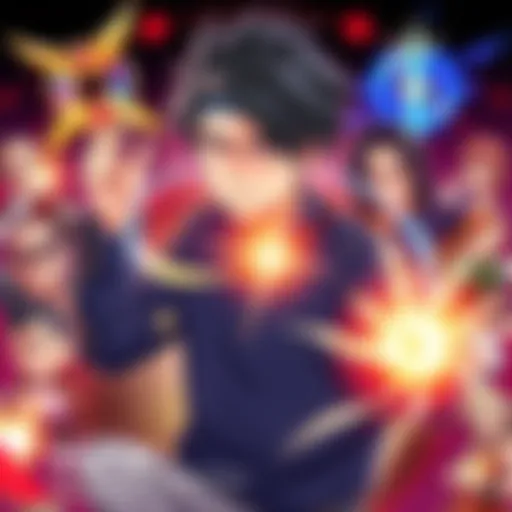 Yuta demonstrating his ability to copy techniques from various fictional characters, surrounded by symbols of different universes
