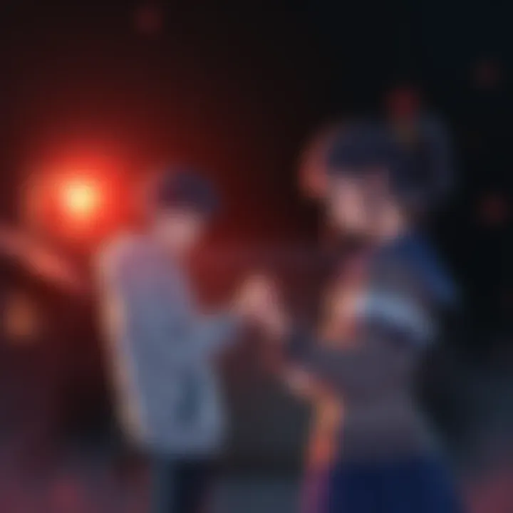 Yuta and Rika, young and hopeful, clasping hands as they make a promise to each other, with a shadowy, cursed background symbolizing their tragic fate.