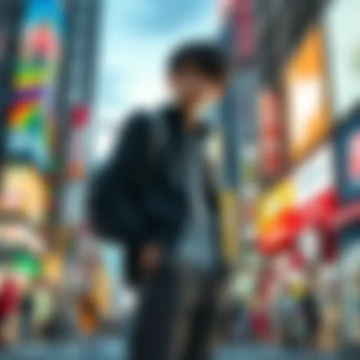 Yuta stands confidently in the bustling streets of Shibuya, contemplating challenges without his cursed techniques, with Rika's spirit beside him.