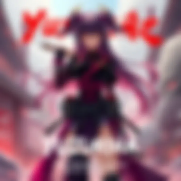 Yuzuriha stands confidently in her warrior outfit, showcasing her strength and determination in a dramatic setting