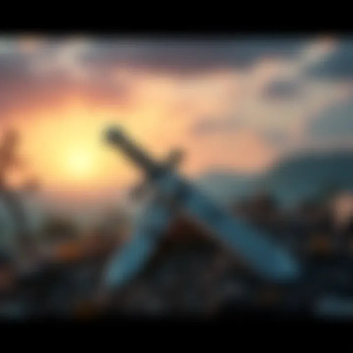 A close-up of Zabuza's sword resting in a grave with a peaceful backdrop, symbolizing his legacy and the choice to leave it behind.