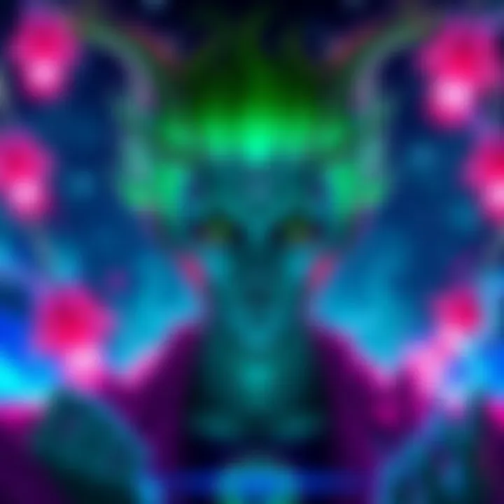 Zamasu humorously observing mortals with a serious expression, surrounded by colorful cosmic elements