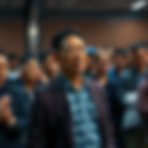 Zanka stands in a crowded room with concerned people discussing his recent actions, showing a mix of emotions like frustration and disappointment.