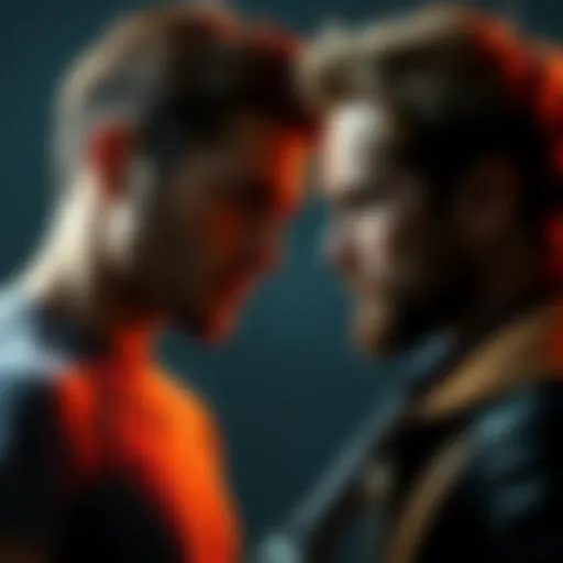 Zeke and Levi in a tense face-off, showcasing a mix of admiration and fear in their expressions.