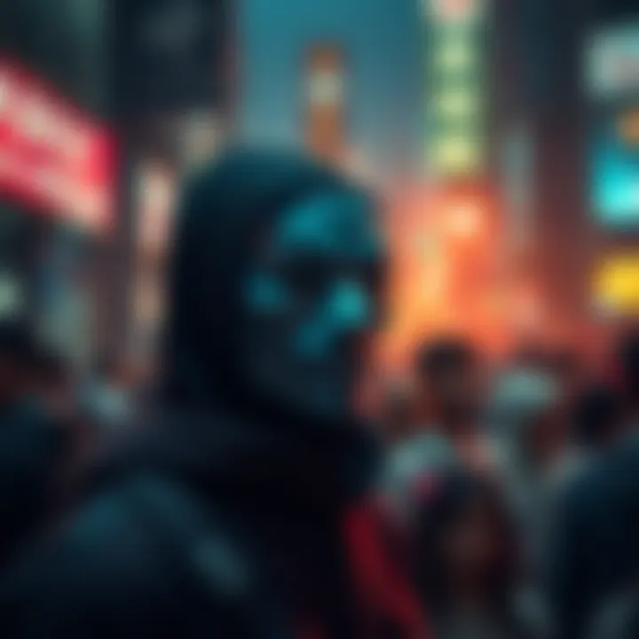 A person with a mask stands out in a busy crowd, representing the Zen'in bum identity speculation.