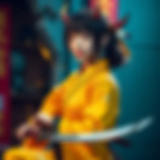 Person in a Zenitsu cosplay from Demon Slayer, showcasing yellow and black outfit with lightning pattern and holding a sword.