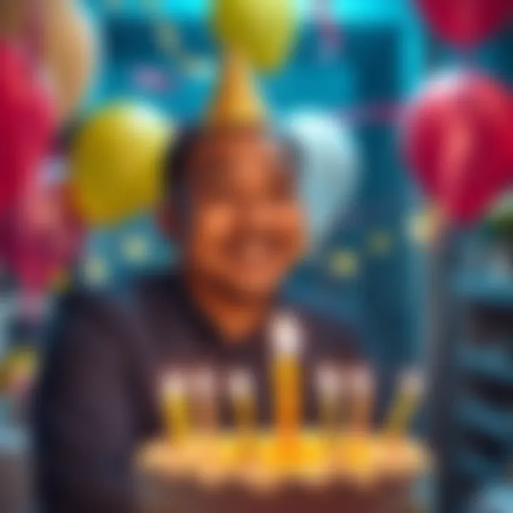 Zeno Robinson smiling at a birthday celebration with balloons and cake in the background