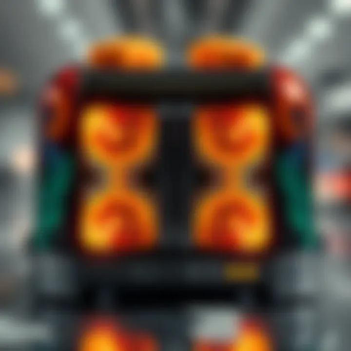 A close-up of the artistic piece called Zen's Two Toaster, showing its unique design and colors.