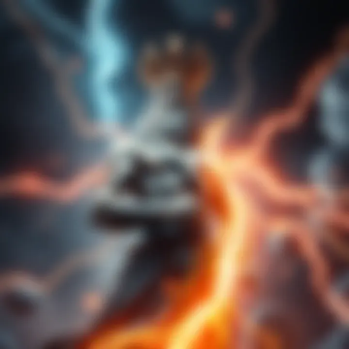 A powerful figure resembling Zeus, crowned with lightning bolts, standing confidently in a celestial setting, symbolizing his role beyond Valhalla leadership.