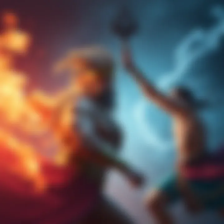 Zeus and Adam face off in RoR A dramatic showdown between Zeus and Adam from RoR, highlighting their intense rivalry in a fantasy setting.
