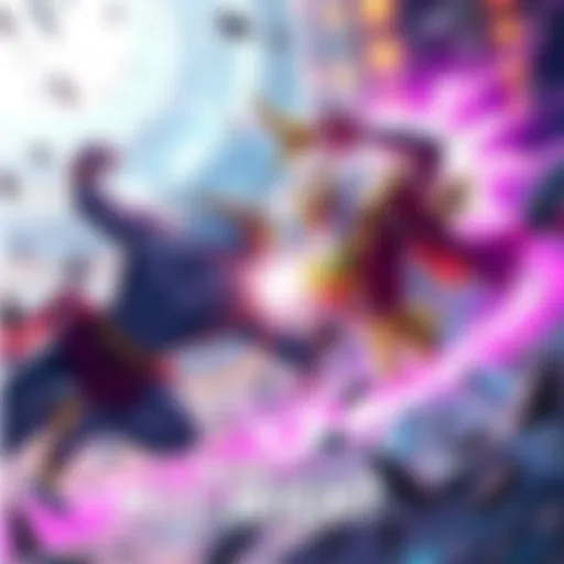 Zeus and All-Might clash in an epic battle, showcasing their powers in a stunning arena filled with energy and intensity.