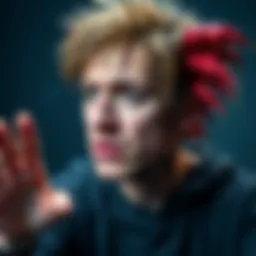 A person awkwardly starting to transform into a creature, showing both human and animal features