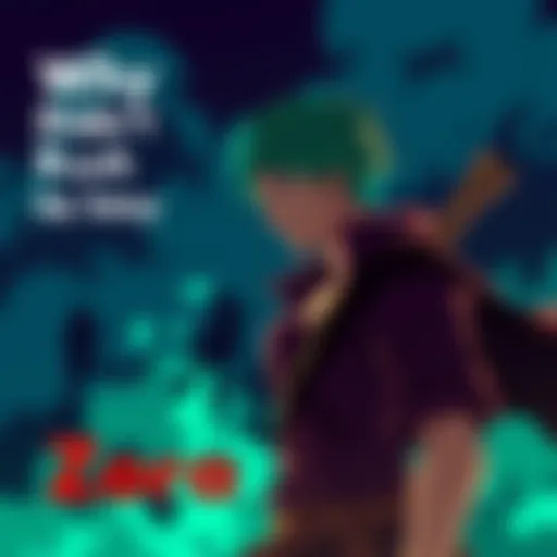 Zoro stands with determination, contemplating a strategic approach rather than rushing to fight Imu, showcasing a thoughtful expression.