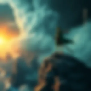 Zoro stands on a rocky cliff, looking determined while facing a dangerous storm ahead, symbolizing his fight for survival.