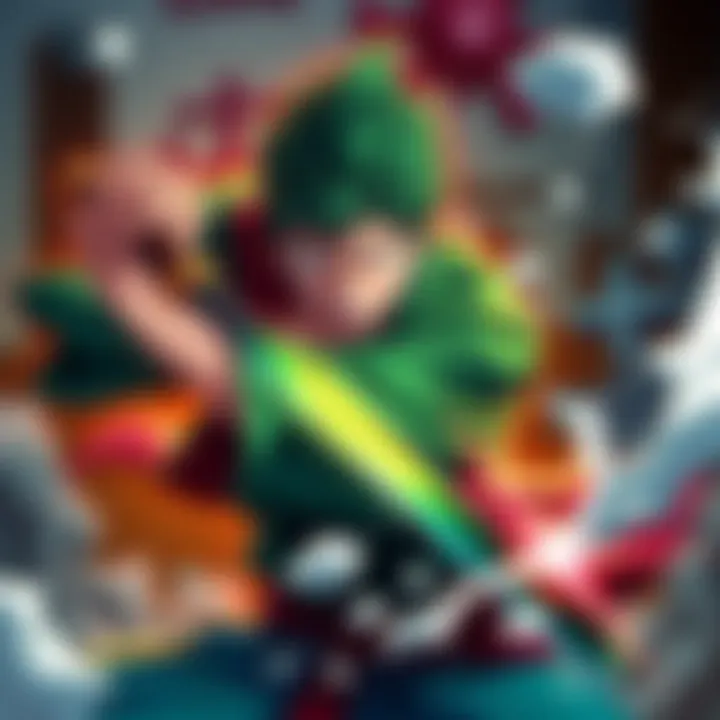 Zoro showcasing his sword skills in an intense anime scene.
