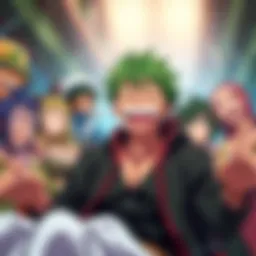Zoro enjoys a funny moment while interacting with characters from different anime series