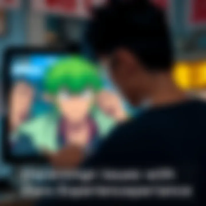 Individual looking at a Zoro character on a screen, showing concern about its performance issues