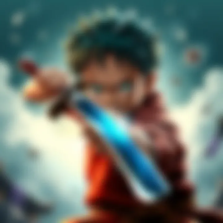 Young Zoro demonstrating his sword fighting skills, showing focus and determination while protecting his teeth with haki armor