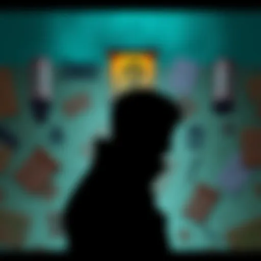 Zoro D. Lost Disappearance A silhouette of a man with a question mark above his head, surrounded by various clues like maps and notes related to Zoro D. Lost's disappearance.